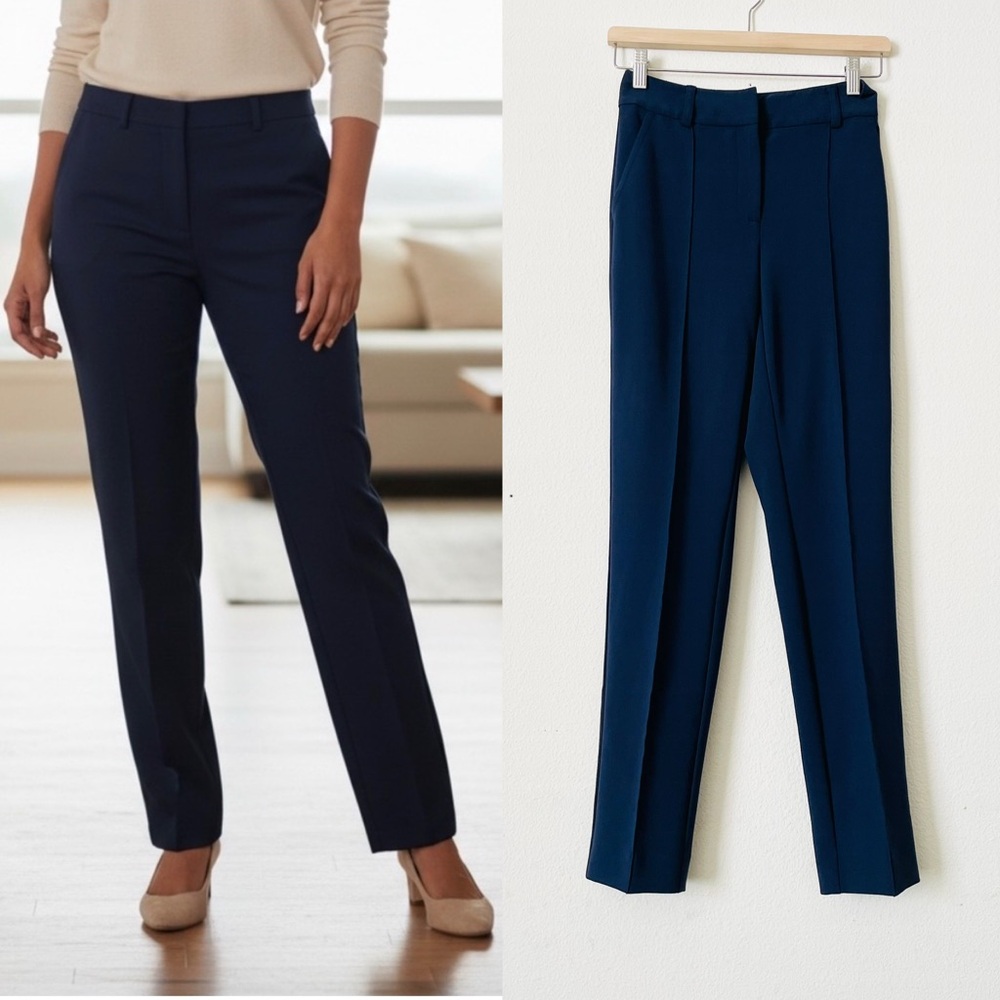 ST JOHN Collection SIZE 0 Emma midrise pleated pocketed pleated leg pants - navy